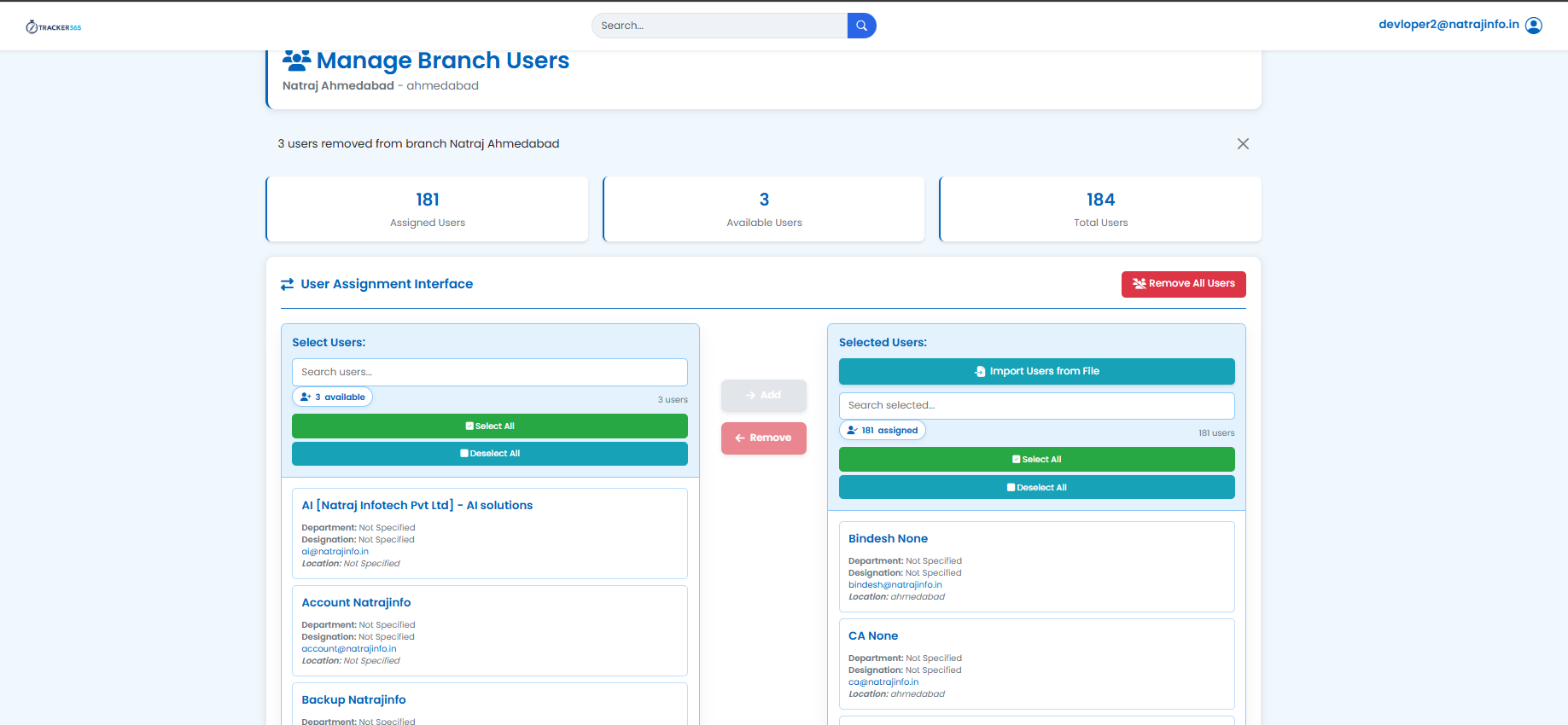 Manage Users in branch