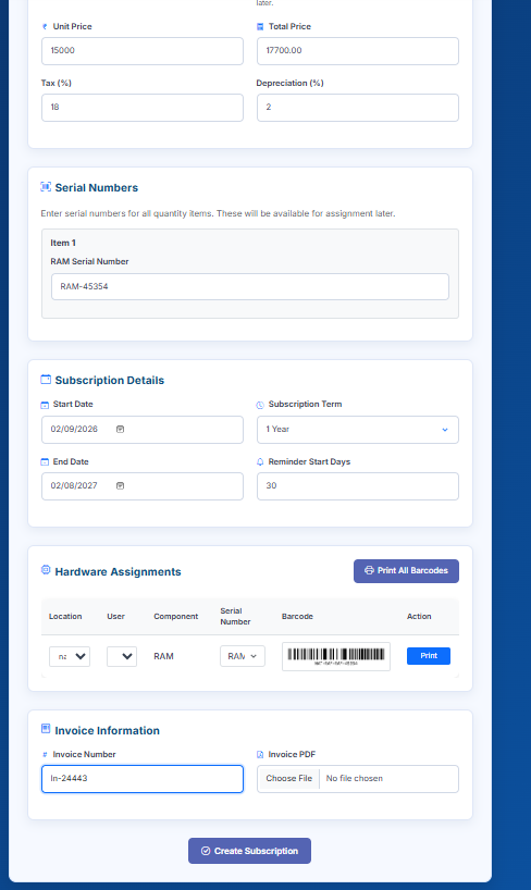 add hardware subscription