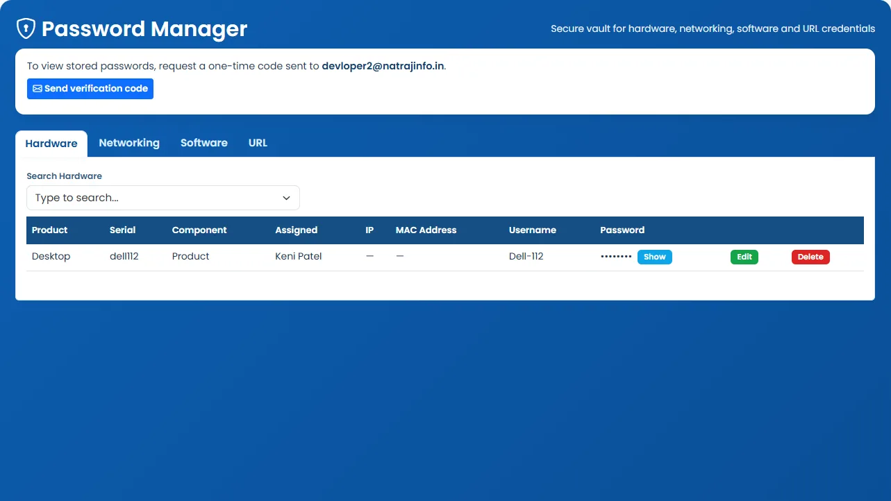 Tracker365 Password Manager module