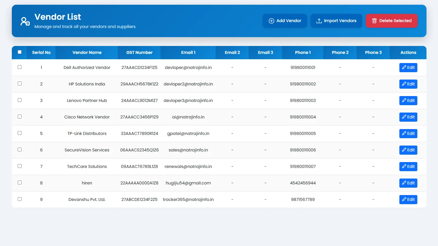 Tracker365 Vendors module